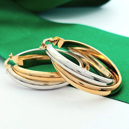 Ladies Italian Two-Tone Gold 9ct (375,9k) Oval Overlay Intertwining Hoops