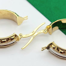 Load image into Gallery viewer, Ladies Italian Two-Tone Gold 9ct (375,9k) Greek Key Pattern Hoop Earrings
