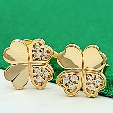 Ladies Yellow Gold 10ct (417, 10K) MHJ Four Leaf Clover & Diamantes Studs