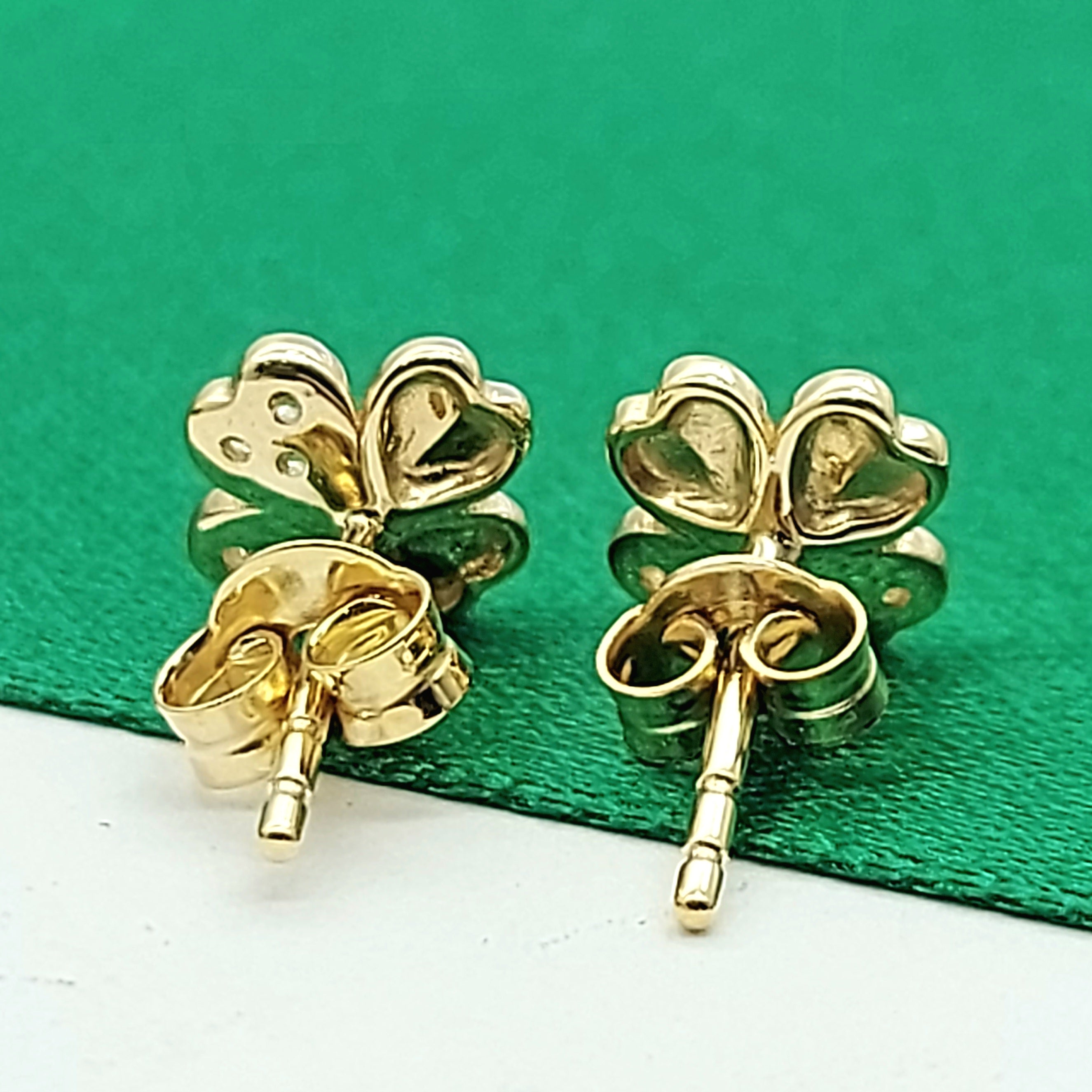 Ladies Yellow Gold 10ct (417, 10K) MHJ Four Leaf Clover & Diamantes Studs