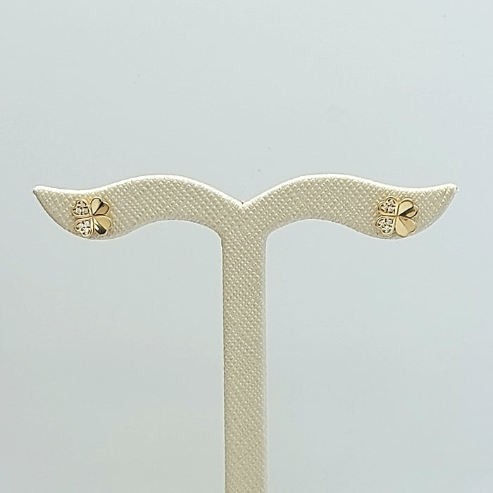 Ladies Yellow Gold 10ct (417, 10K) MHJ Four Leaf Clover & Diamantes Studs