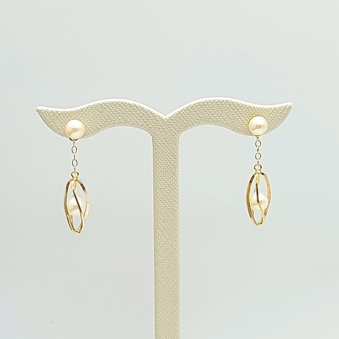 Ladies Rose Gold 9ct (375, 9k) Natural Pearl Drop/Dangle Swirl Cage Earrings