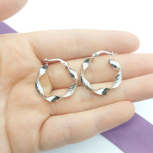 Load image into Gallery viewer, Ladies White Gold 9ct (375, 9K) High Quality Unique Twisted Patterned Hoops

