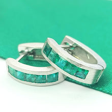 Load image into Gallery viewer, Natural Emeralds Oval Huggies Matt Finish White Gold 18ct (750, 18k) Earrings
