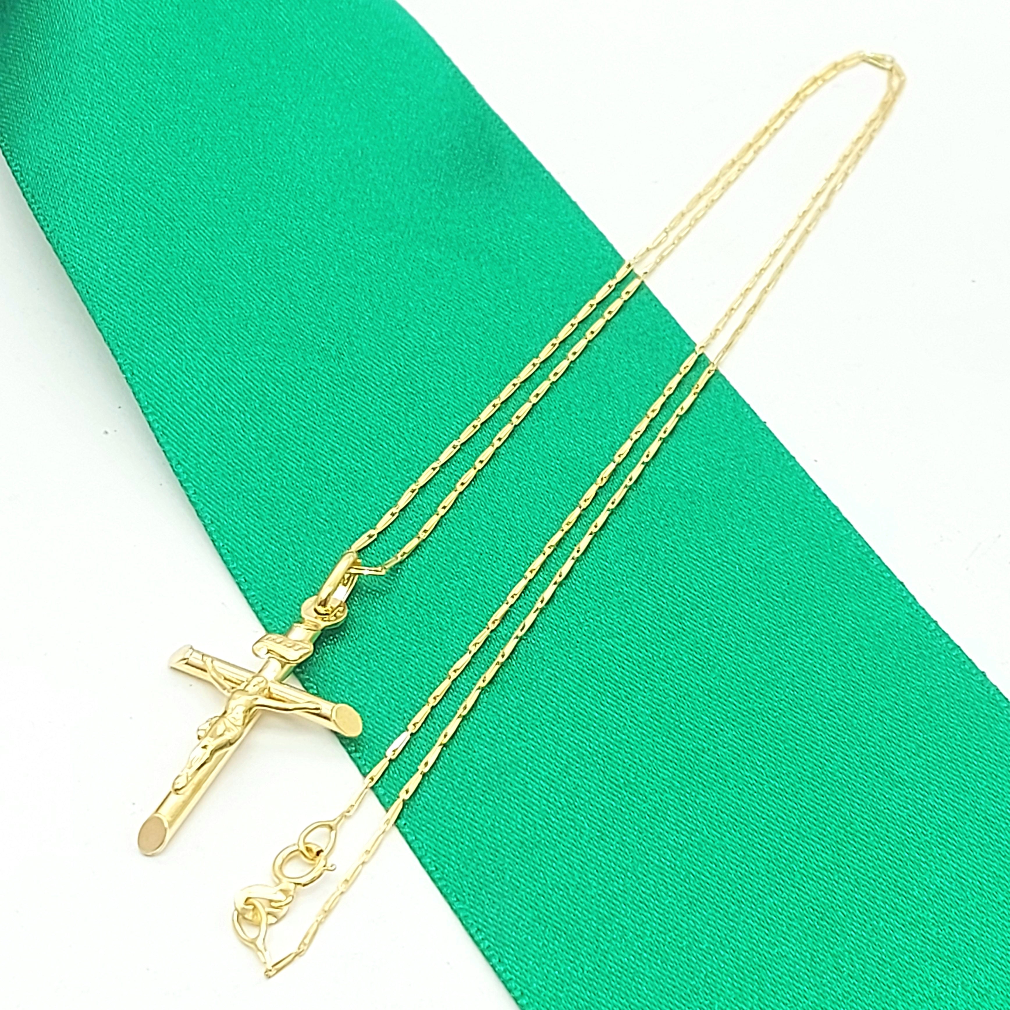 Ladies Yellow Gold 9ct (375, 9k) Crucifix Jesus Christ Cross Chain Necklace