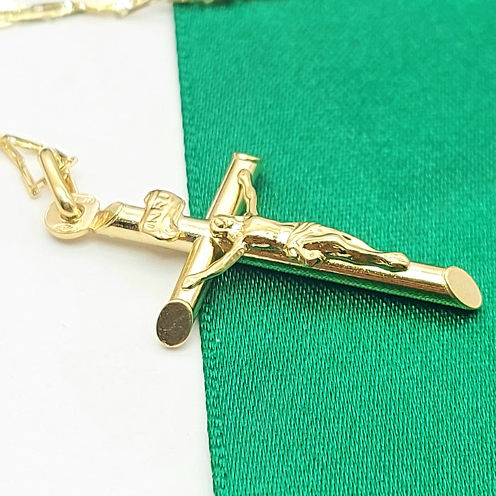 Ladies Yellow Gold 9ct (375, 9k) Crucifix Jesus Christ Cross Chain Necklace