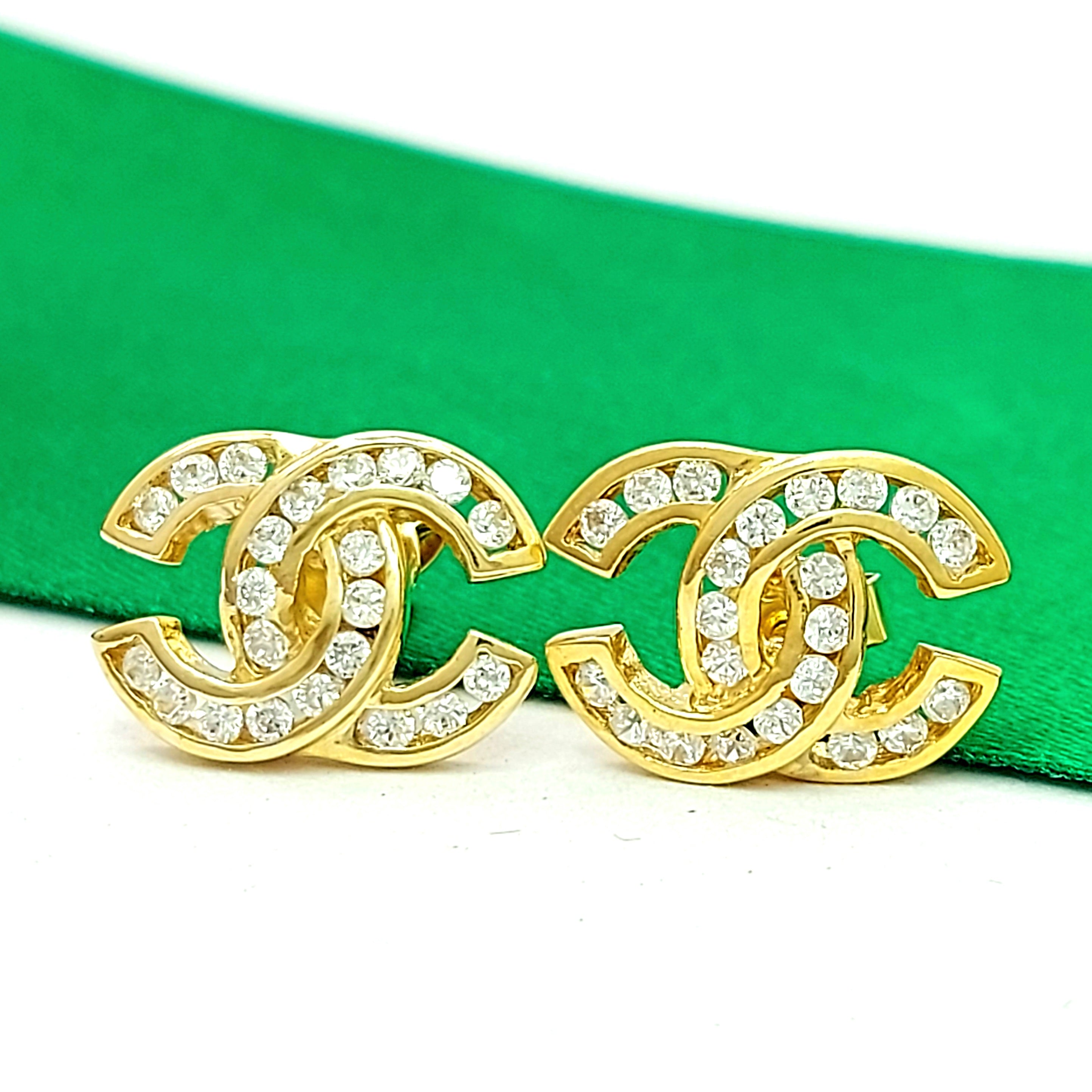 Ladies Yellow Gold 9ct (375, 9k) 'CHANEL' Style Channel set Diamantes Stud Earrings