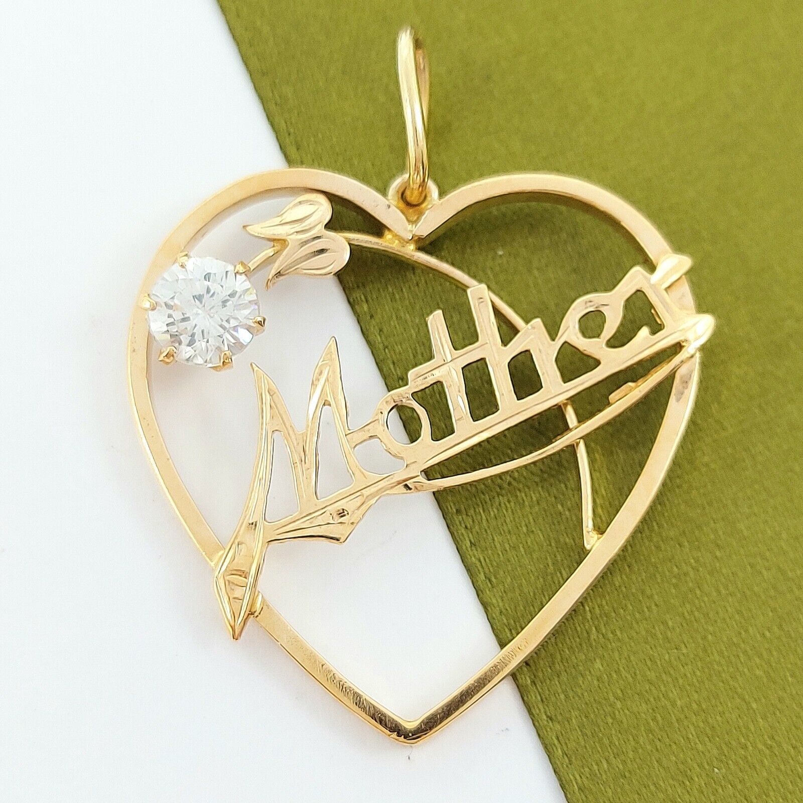 Ladies Yellow Gold 9ct (375, 9K) 'Mother' Antique Heart Diamond (0.50ct) Pendant