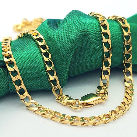 Squared Curb Link Chain Italian Yellow Gold 18ct (750,18K) Solid Unisex Necklace