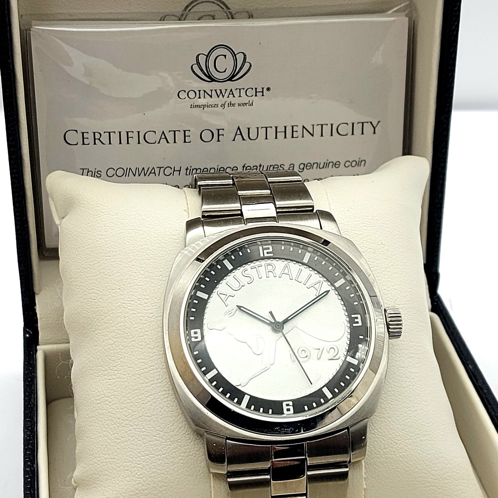Men's Arkose Australian Kangaroo 1972 Silver Coin Stainless Steel 50mm Watch