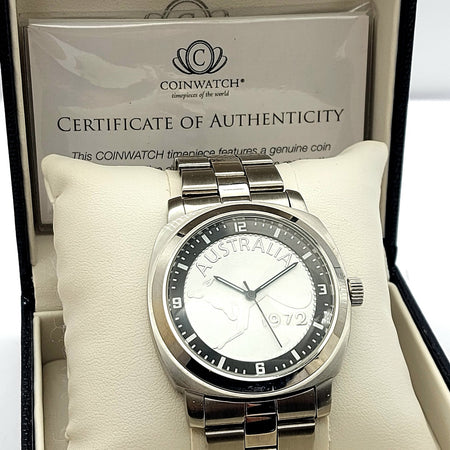 Men's Arkose Australian Kangaroo 1972 Silver Coin Stainless Steel 50mm Watch