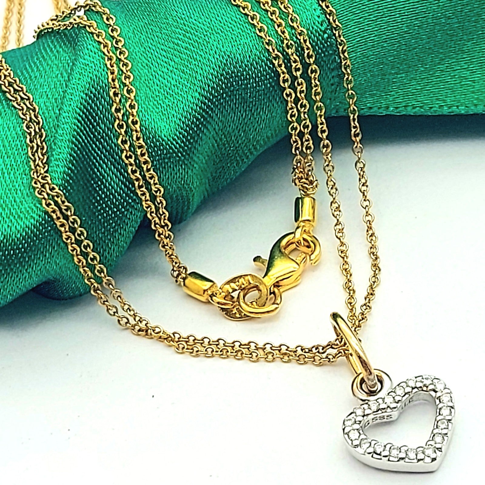 Pandora Two-Tone 14ct (585,14K) Diamonds Heart Pendant 2-Layered Chain Necklace