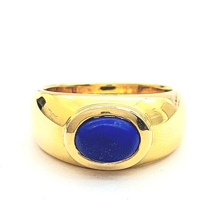 Dome Yellow Gold 9ct (375, 9K) Oval Natural Lapis Lazuli Ring