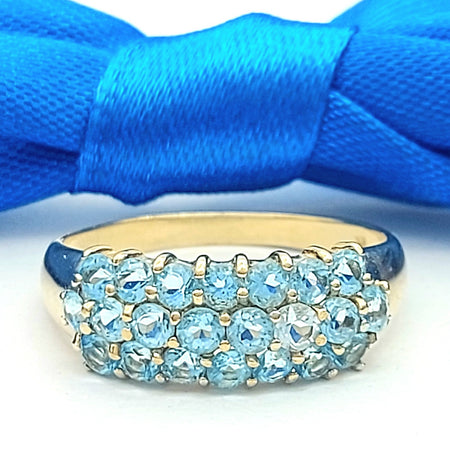 Ladies Yellow Gold 9ct (375, 9K) Natural Aquamarine Top Cluster Ring