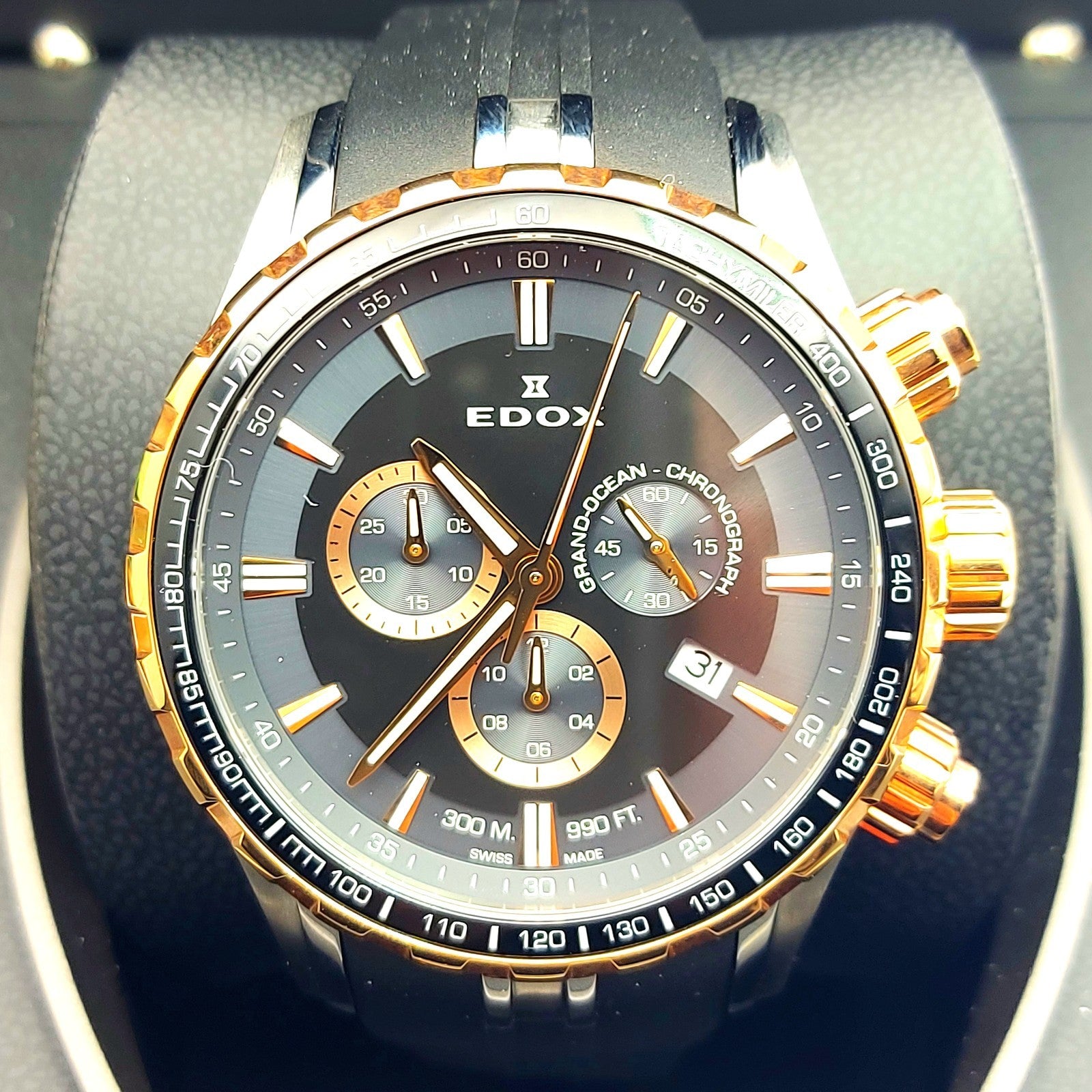 Edox 10226 Chronograph 50mm Men's Stainless Steel Black & Rose Gold Watch