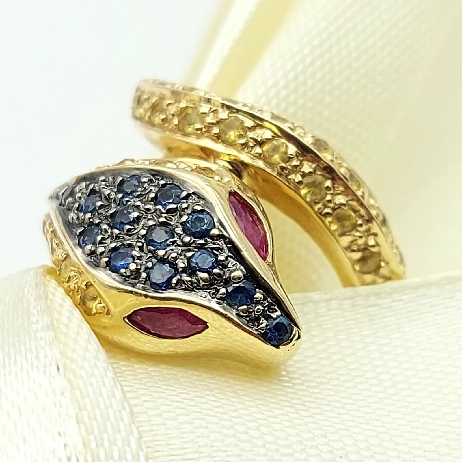 Ladies Yellow Gold 14ct (585,14k) Natural Gemstones Cobra/ Snake Wrap Ring