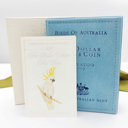 1990 Birds of Australia $10 Silver Proof Coin Cockatoo Coin