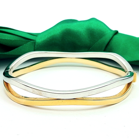 Ladies Two-Tone Gold 9ct (375, 9K) Rare Double Strand Wavy Oval Bangle