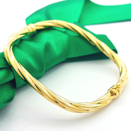 Ladies Yellow Gold 9ct (375, 9K) Rare Twisted Pattern Square Side Clip Bangle