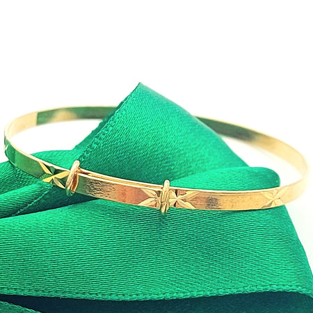 Children's Yellow Gold 9ct (375,9K) Vintage Starburst Pattern Adjustable Bangle