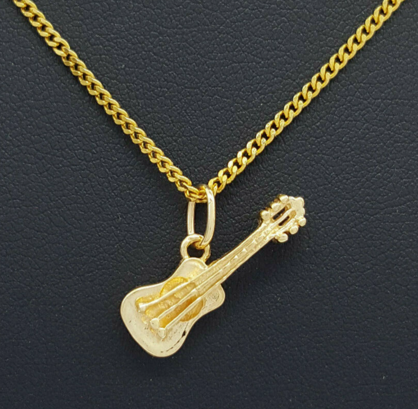 Ladies Guitar Charm 9ct (375, 9K) Yellow Gold Guitar Charm Pendant