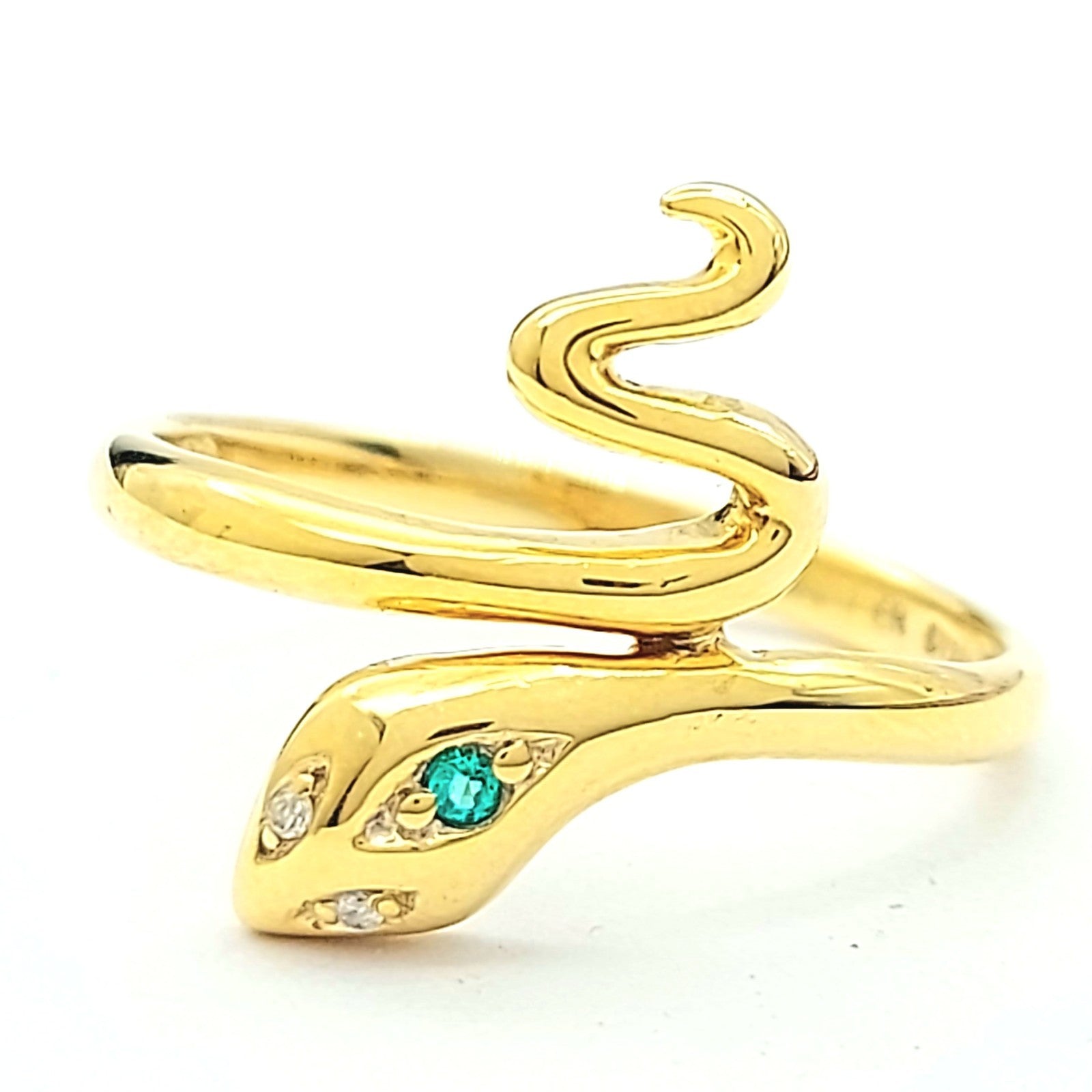 Ladies Yellow Gold 9ct (375,9k) Natural Emerald & Diamonds Snake Wrap Ring
