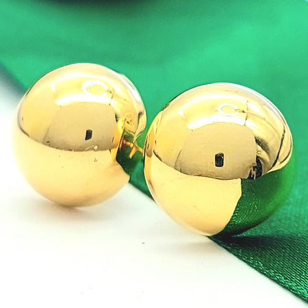 Ladies Yellow Gold 9ct (375, 9K) Round Large Half Ball Dome Stud Earrings