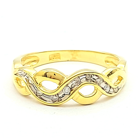 Ladies Yellow Gold 9ct (375, 9K) Wavy Intertwining Natural Diamonds Ring