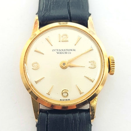 IWC 18K (750, 18ct) Yellow Gold 21mm Dial Vintage Ladies Leather Band Watch