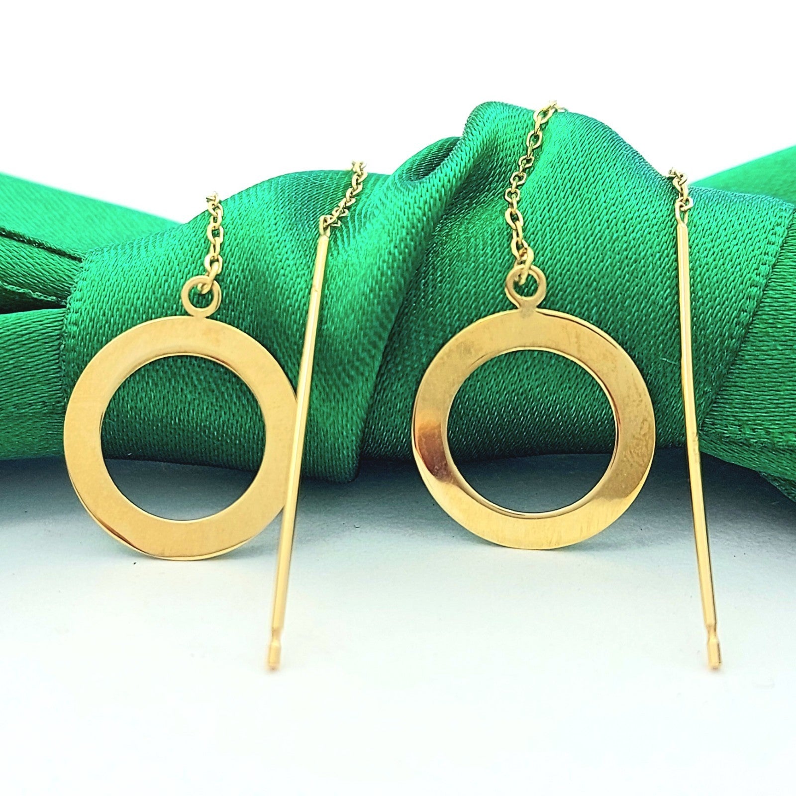 Ladies Yellow Gold 10ct (417,10K) MHJ Threader Circle & Bar Drop Dangle Earrings