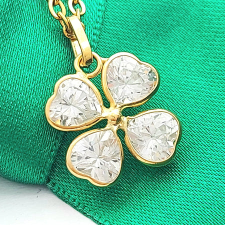 Four Leaf Clover Yellow Gold 18ct (750, 18k) Cubic Zirconia Pendant
