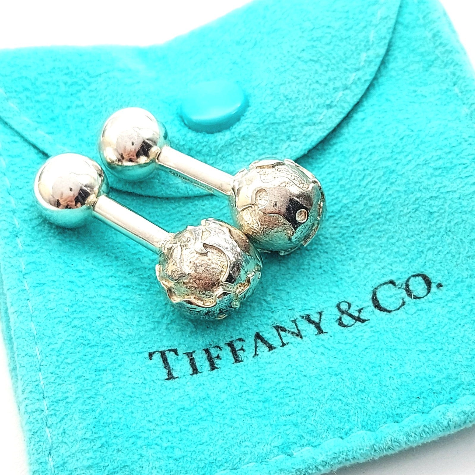Tiffany & Co Earth/Globe Sterling Silver (925) Retired Vintage Cufflinks