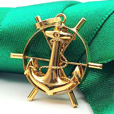 Yellow Gold 10ct (417, 10K) Rare Sailor's Wheel with Anchor in Centre Pendant