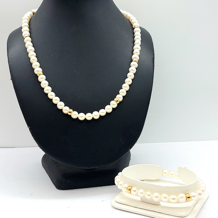 Natural Freshwater Pearls Yellow Gold 14ct (585, 14k) Necklace & Bracelet Set