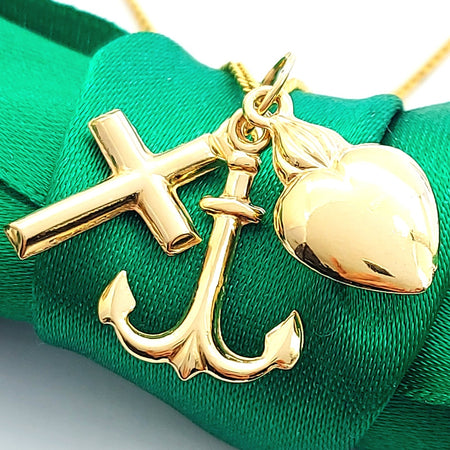 Love, Faith and Loyalty Yellow Gold 9ct (375, 9K) Heart, Cross, Anchor Pendant