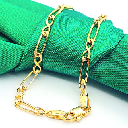 Ladies Yellow Gold 9ct (375, 9K) Infinity Short & Long Link Chain Bracelet