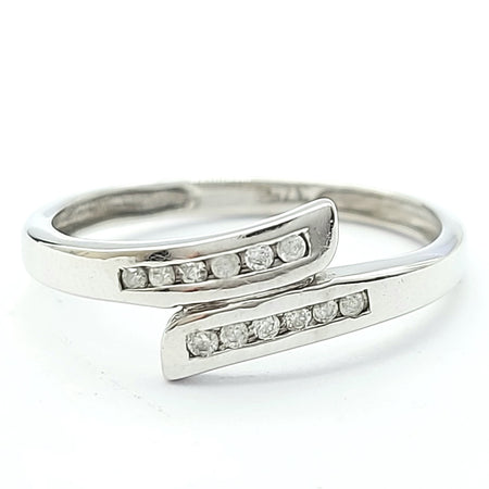 Ladies White Gold 9ct (375, 9K) Bypass Natural Diamonds Channel Set Ring