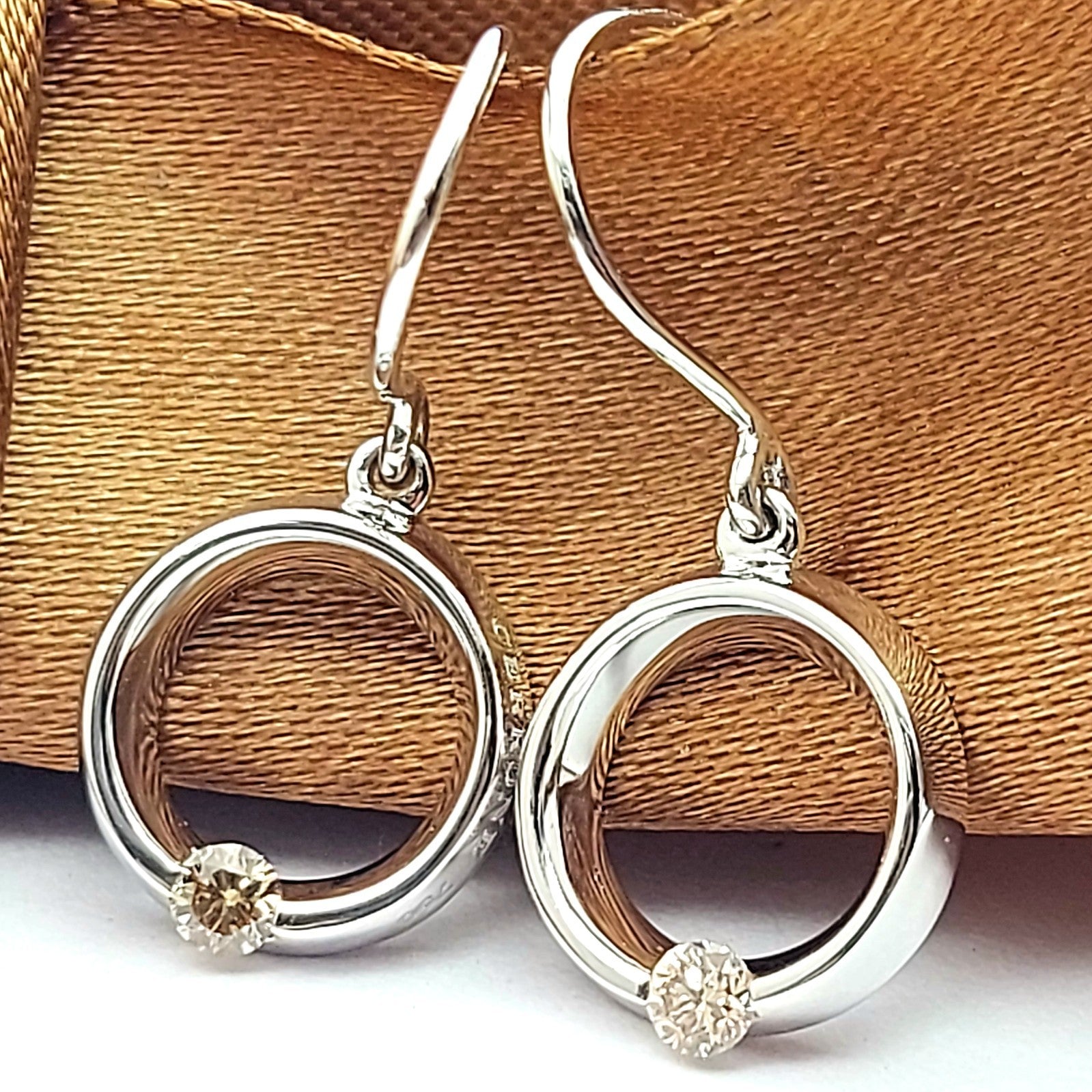 Ladies White Gold 18ct (750, 18K) CERRONE Circle Cognac (15pts) Diamond Earrings