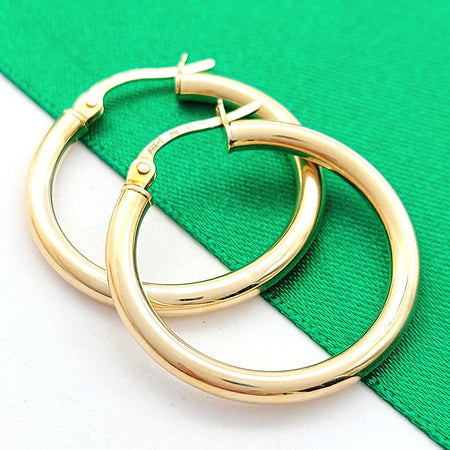 Ladies Yellow Gold 9ct (375, 9K) Plain Simple Medium Smooth Hoop Earrings