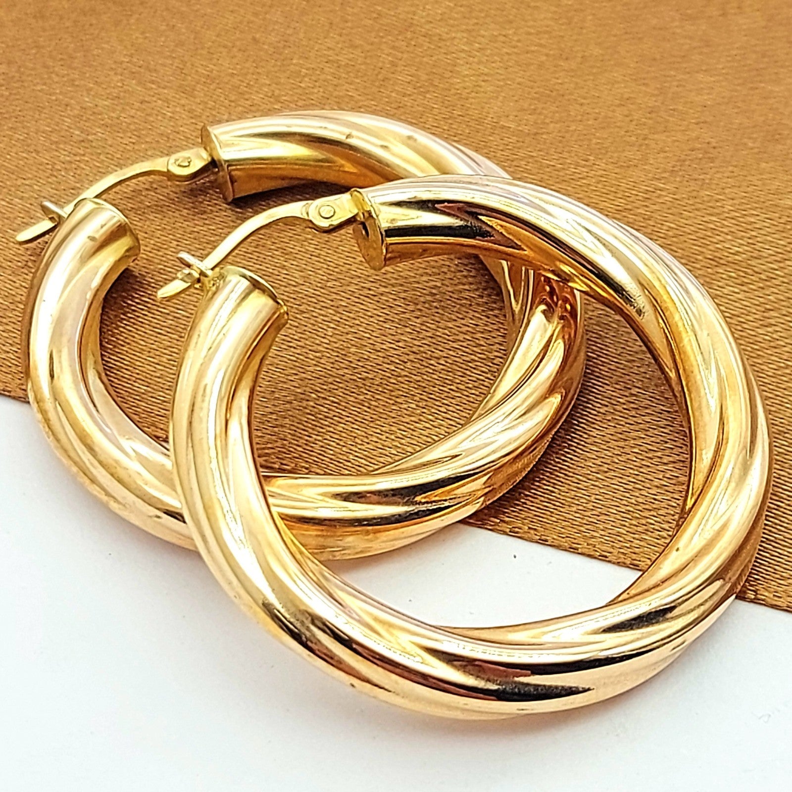 Ladies Rose Gold 9ct (375, 9K) Large Twisted Hoop Earrings