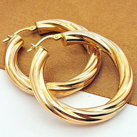 Ladies Rose Gold 9ct (375, 9K) Large Twisted Hoop Earrings