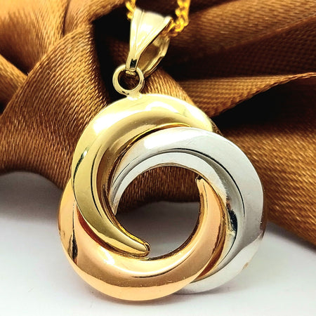 Ladies Tri-Tone Gold 10ct (417, 10K) MHJ Intertwining Circle Pendant