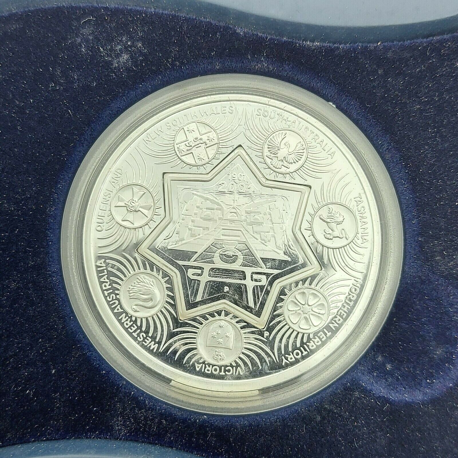 2001 $1 1oz Silver Proof Coin. Centenary of Federation Holey Dollar and Dump