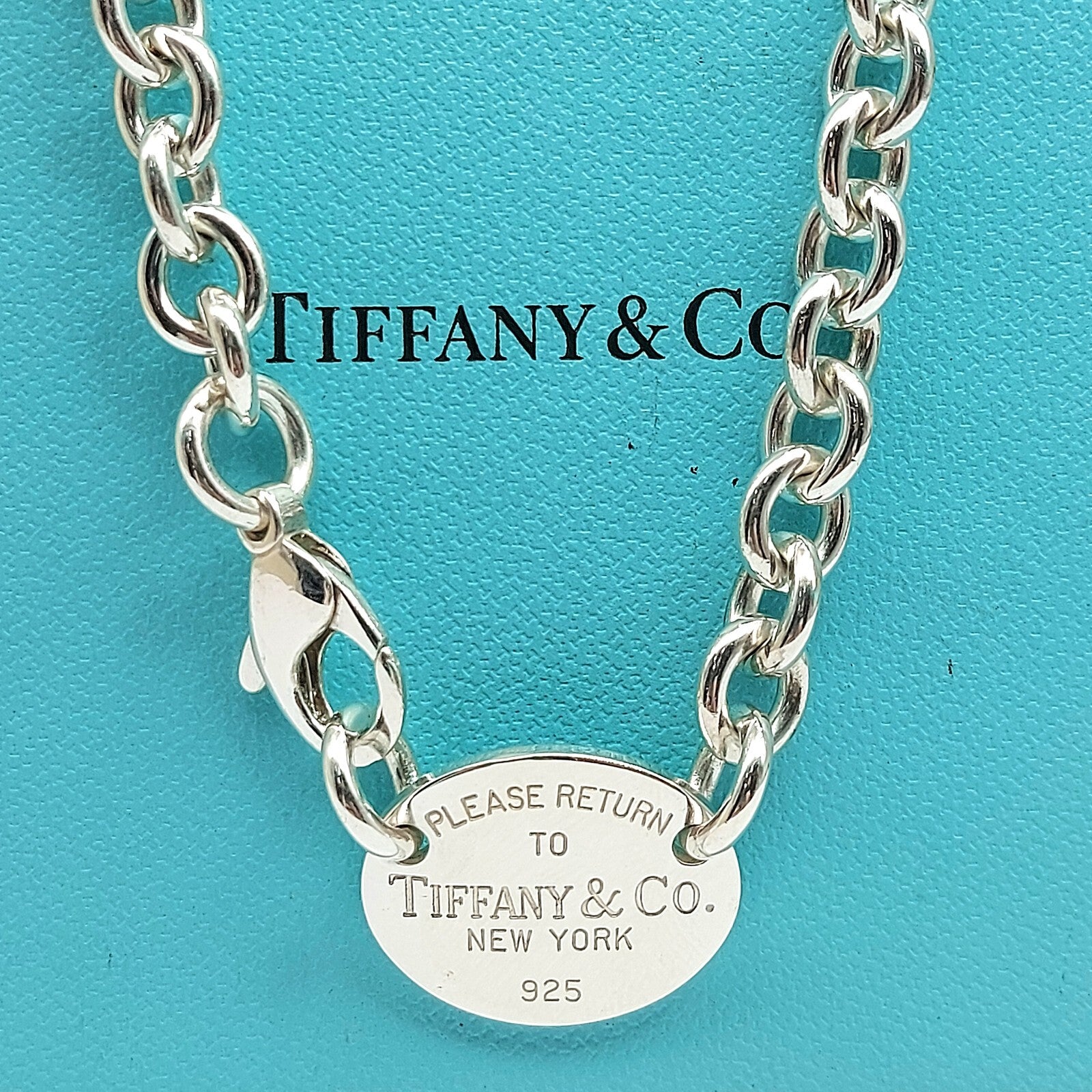 Ladies Sterling Silver (925) Genuine Tiffany & Co Oval Tag Belcher Necklace