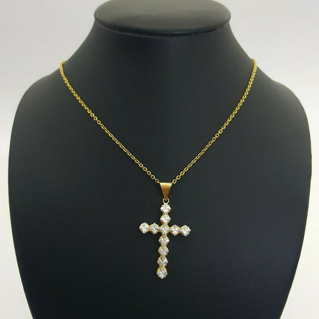 18ct (750, 18K) Yellow Gold Cross Pendant With 11 Square Cubic Zirconias