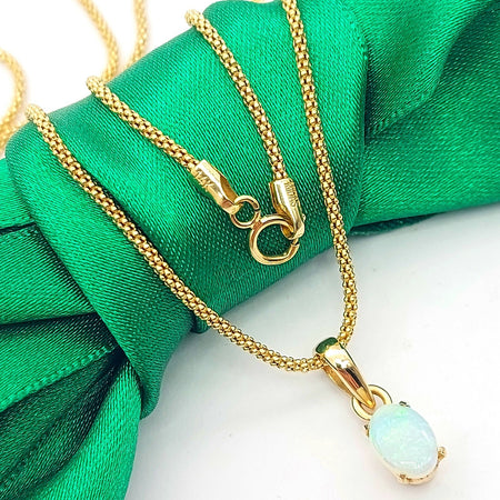 Ladies Yellow Gold 14ct (585,14k) High Quality Wheat Chain Natural Opal Necklace