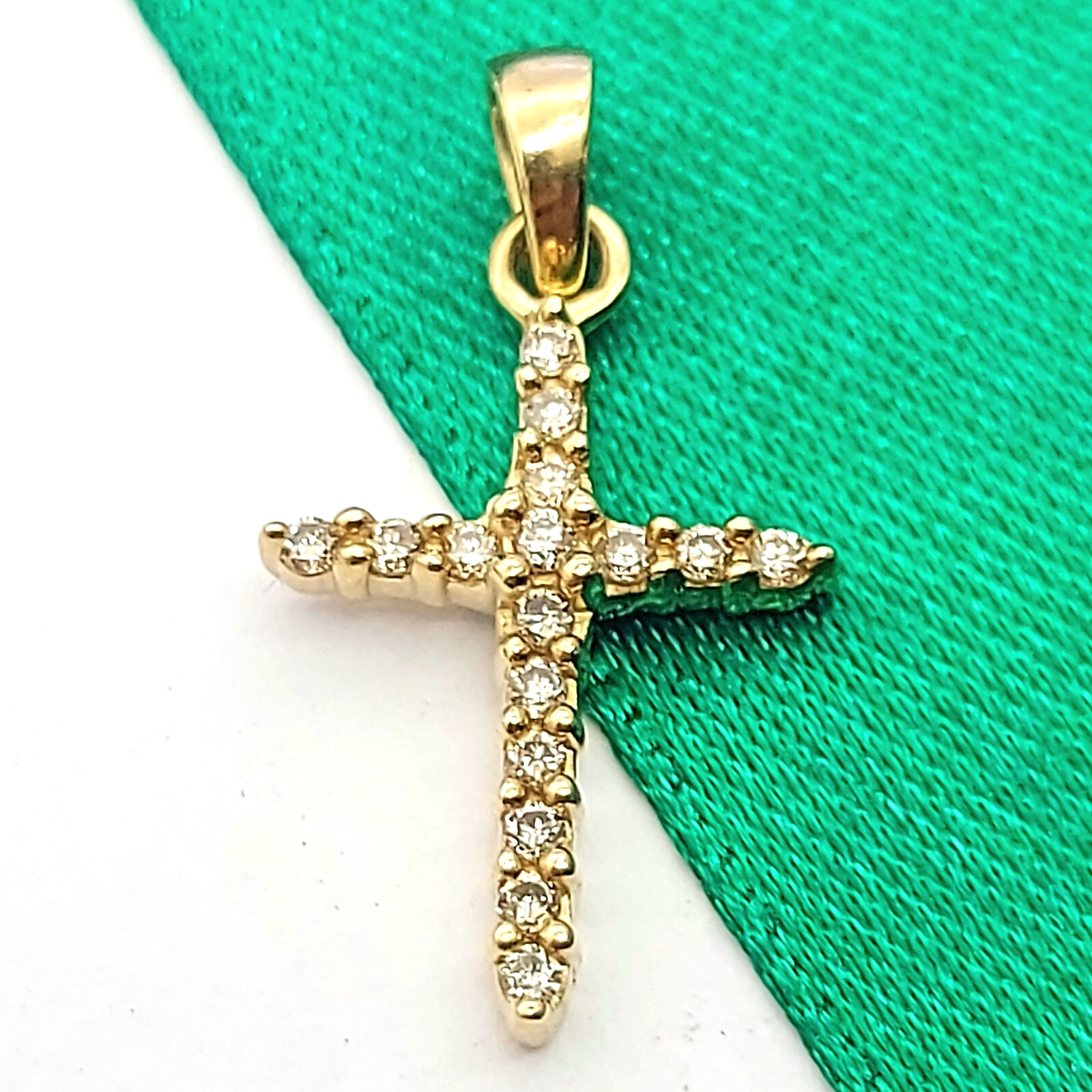 Ladies Yellow Gold 9ct (375, 9k) Petite Pave Natural Diamonds Cross Pendant