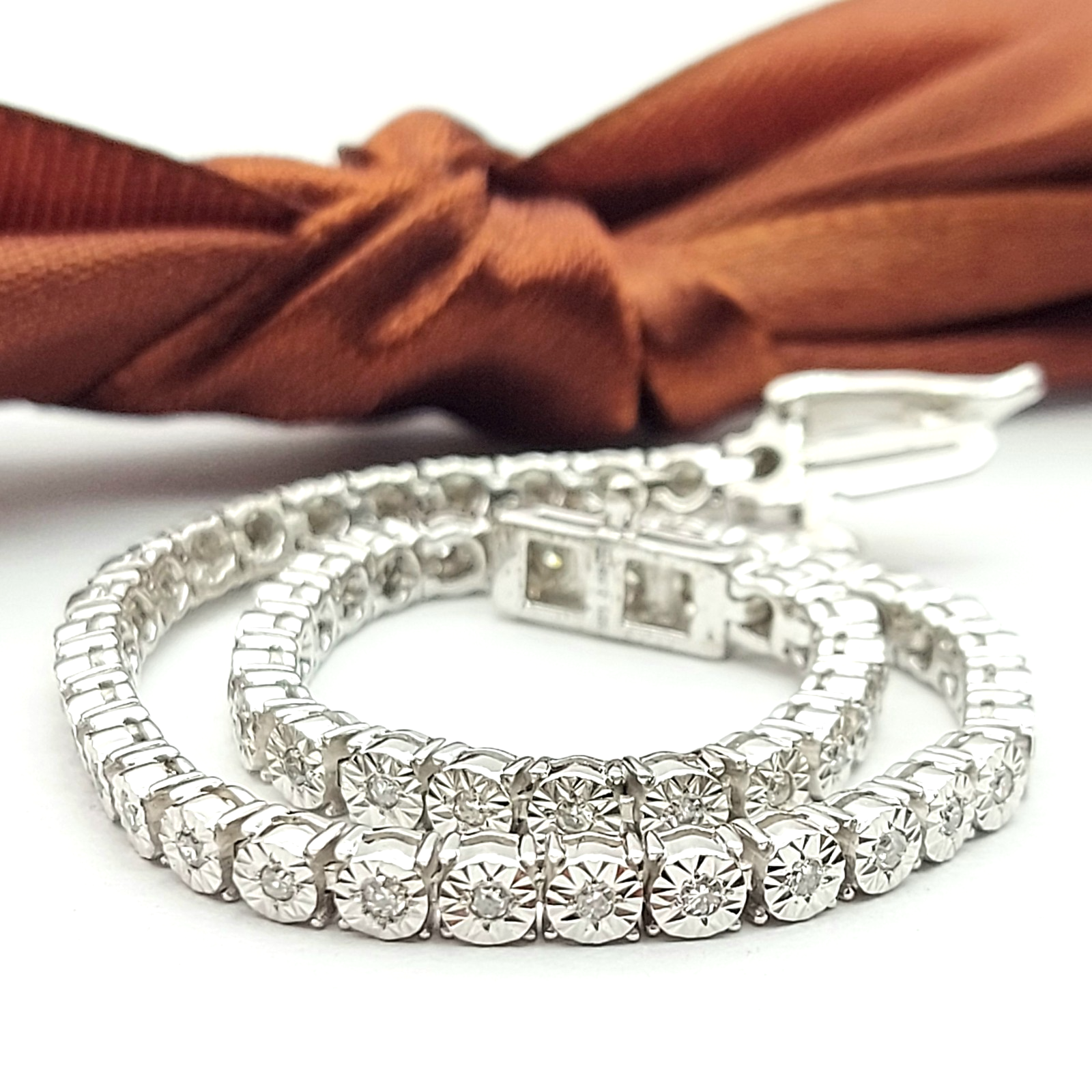 Ladies Sterling Silver (925) Natural Diamonds 0.50ct Starburst Tennis Bracelet