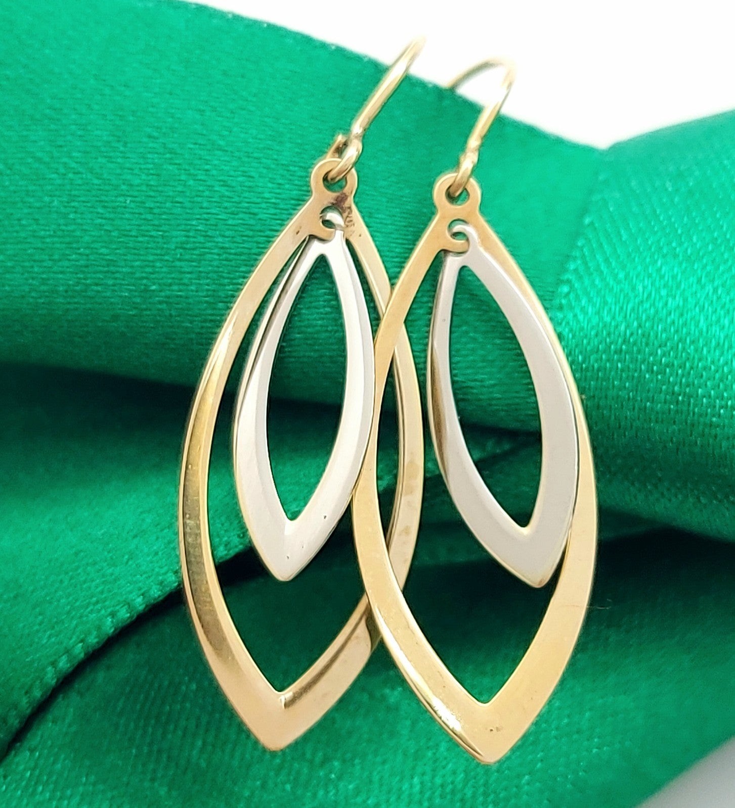 Ladies Two-Tone Gold 9ct (375, 9K) Layered Teardrop Chandelier Dangle Earrings