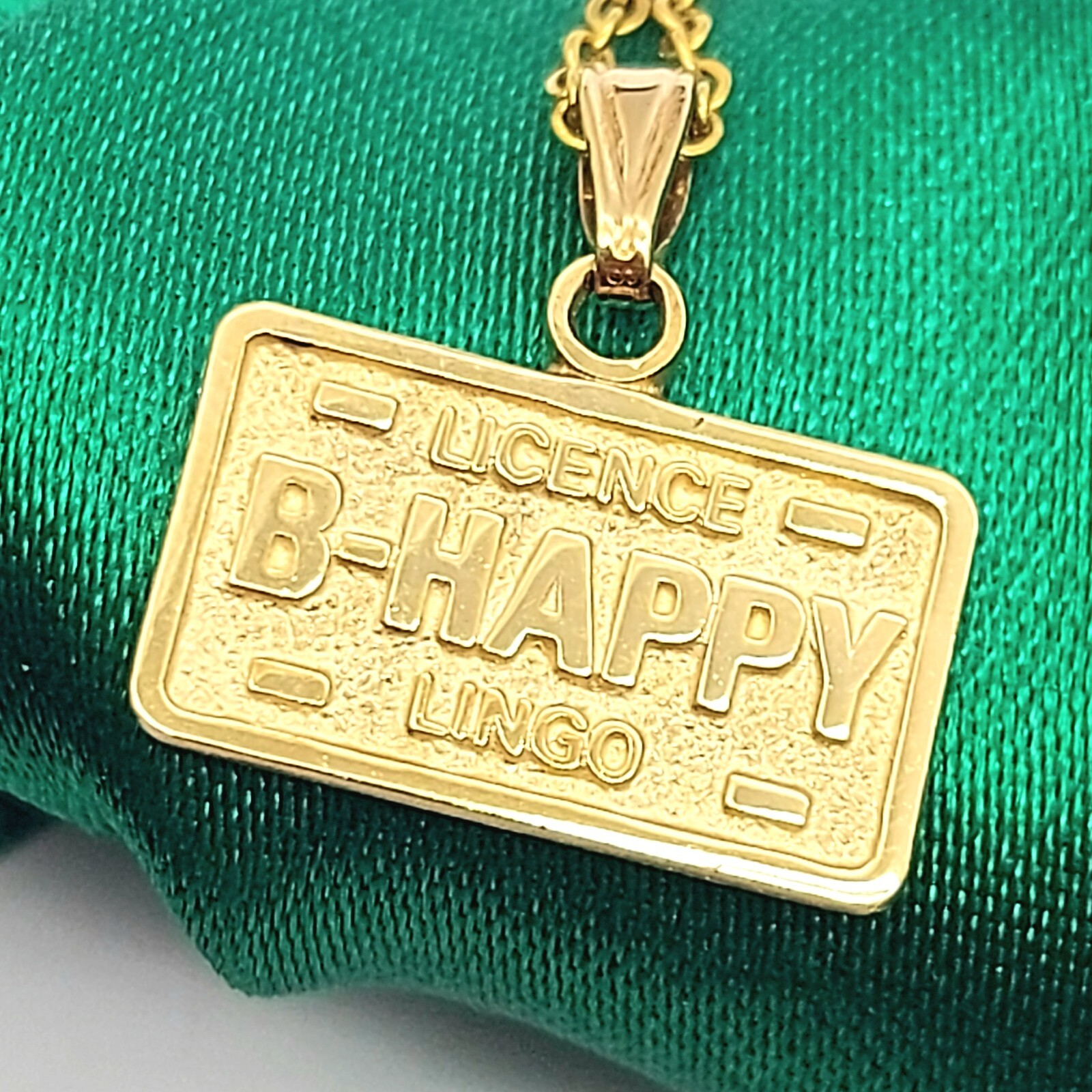 License Plate 'B-Happy' Yellow Gold 10ct (417, 10K) Unique Artisan Pendant